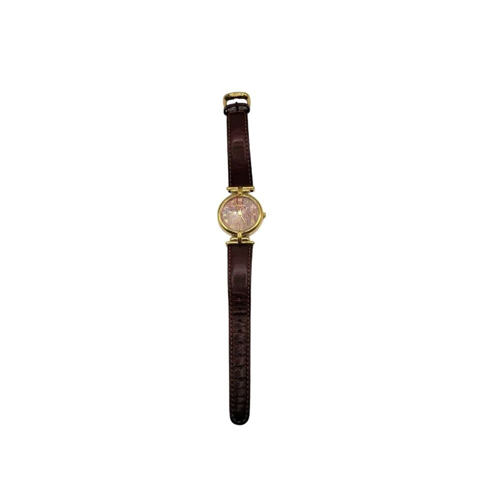 Fossil Women's Gold Tone Faceted Domed Crystal Face Brown Leather Band Watch
